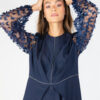 robe pour fêtes, robe papillon, robe longue, robe femme voilée robe élégante, robe bleu marine, robe fabriquée a paris, fabrication artisanale française.