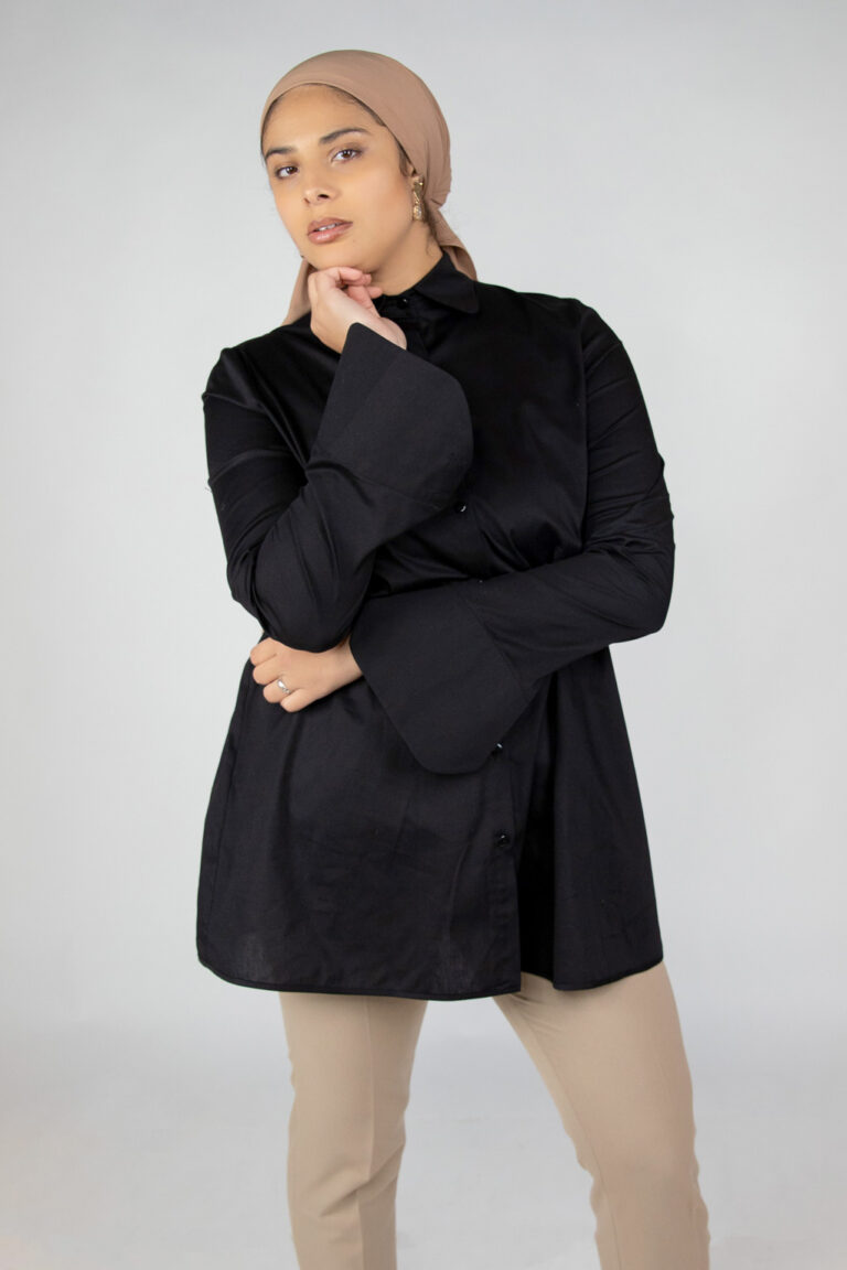 chemise noire fabriquée à paris, chemise made in france, boutique modest fashion